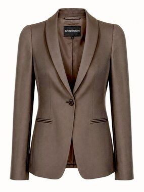 Emporio Armani Single-Button Brown Blazer Jacket, Satin-Look Tailored Suit Coat